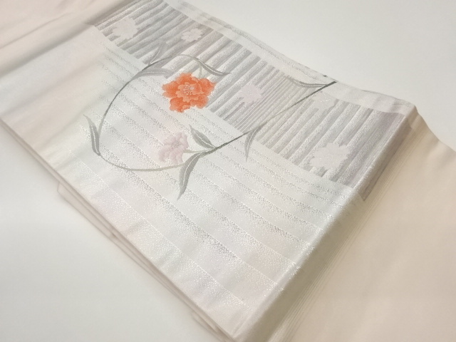 花葉に幾何学模様織出し名古屋帯